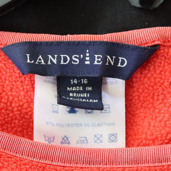 Lands' End Orange Polartec Knit Pullover Crew Neck Fleece Size L 14-16 - Picture 2 of 3